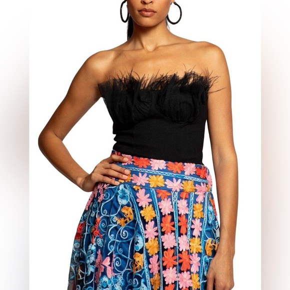 Eva Franco Strapless Tulle Corset Top Feathers Black NWT - Picture 16 of 16